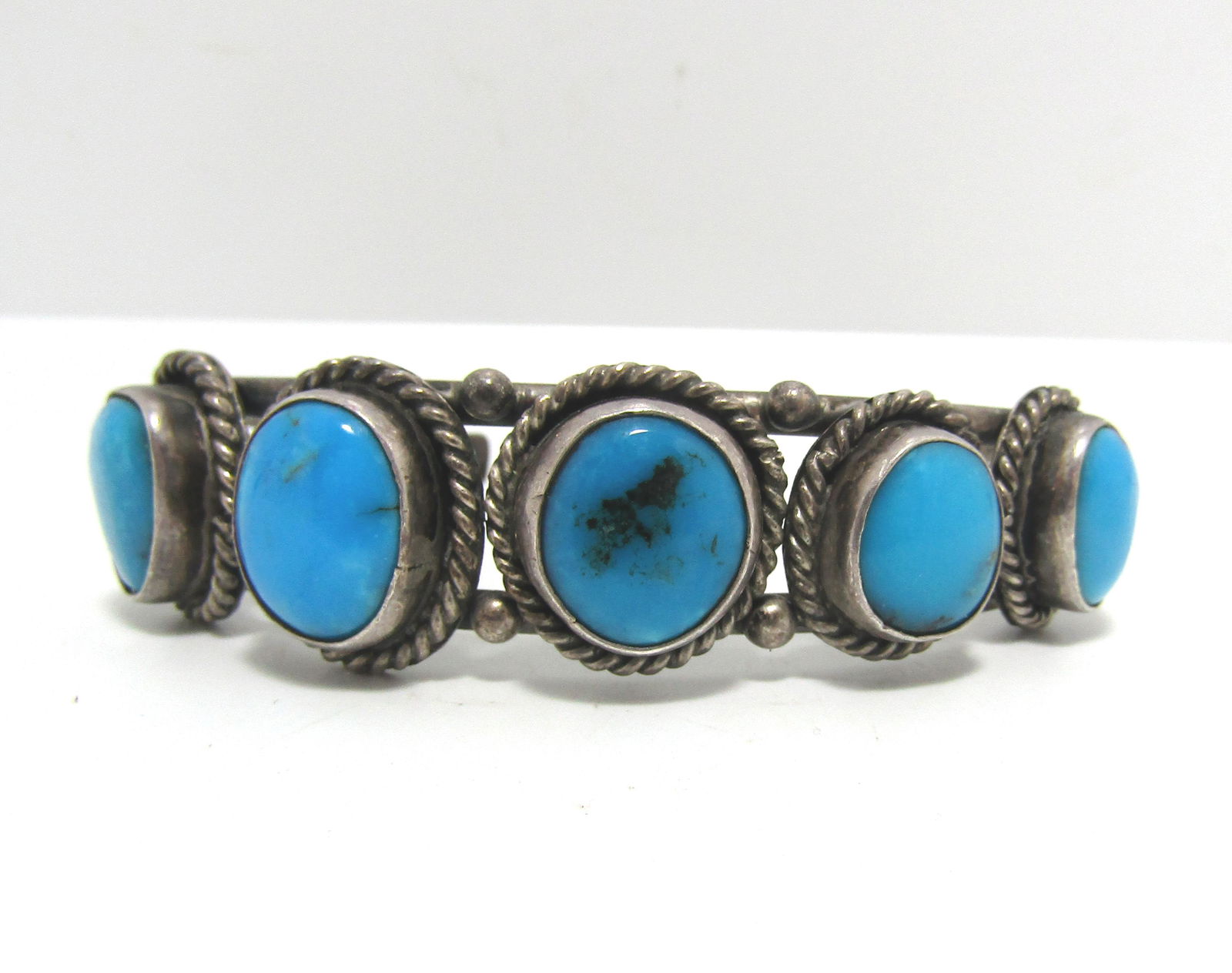 OLD PAWN FIVE STONE TURQUOISE STERLING CUFF (1 of 4)