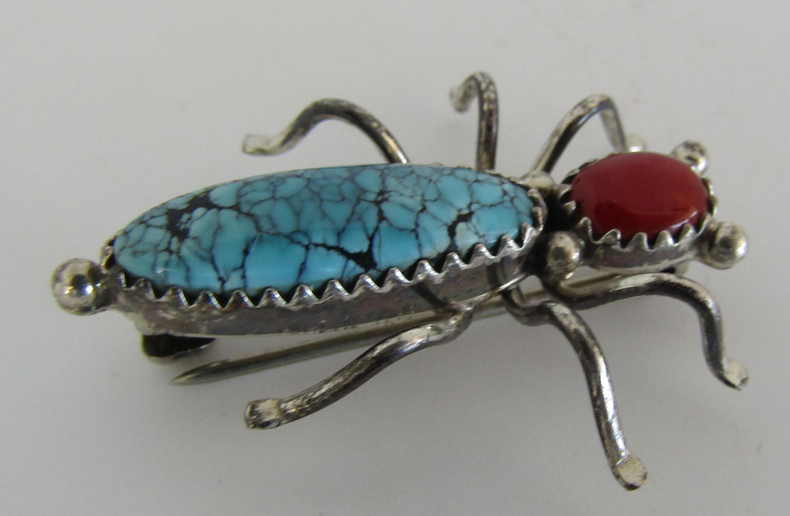 D CLARK SPIDERWEB TURQUOISE PIN STERLING SILVER (1 of 3)