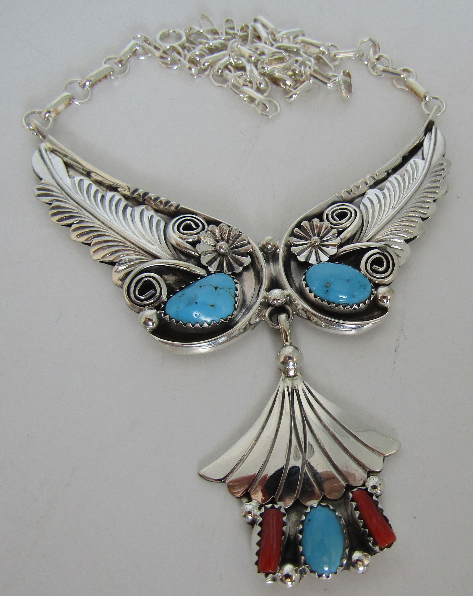 SIGNED H TURQUOISE NECKLACE STERLING SILVER SQUASH (1 of 3)