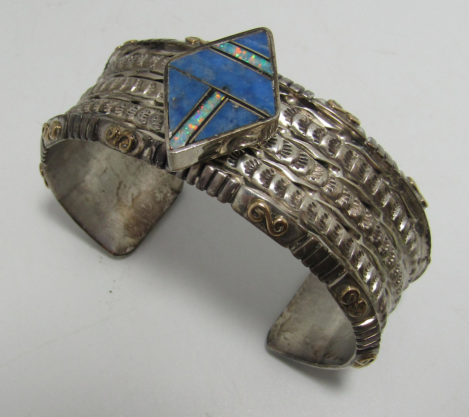 78G OLD PAWN FRANCIS 14K STERLING LAPIS OPAL CUFF (1 of 6)