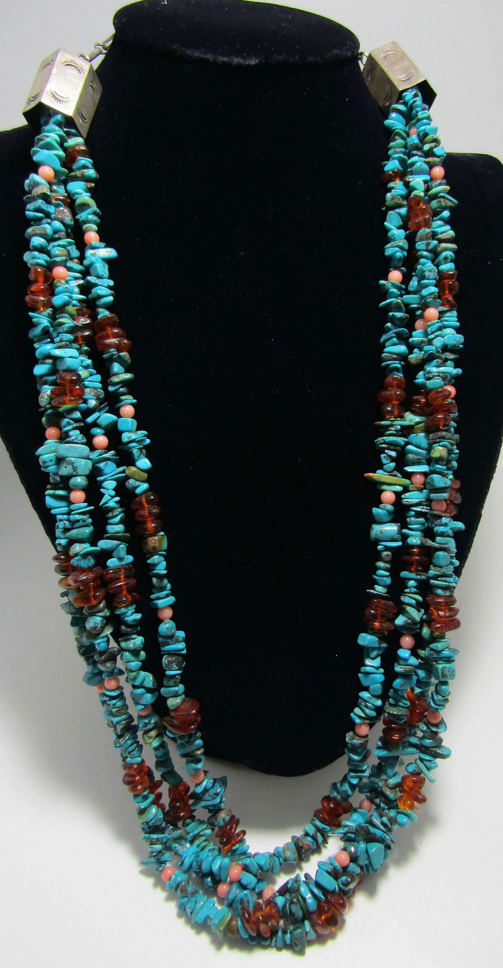 L BAHE 4 STRAND TURQUOISE NECKLACE STERLING SILVER (1 of 4)