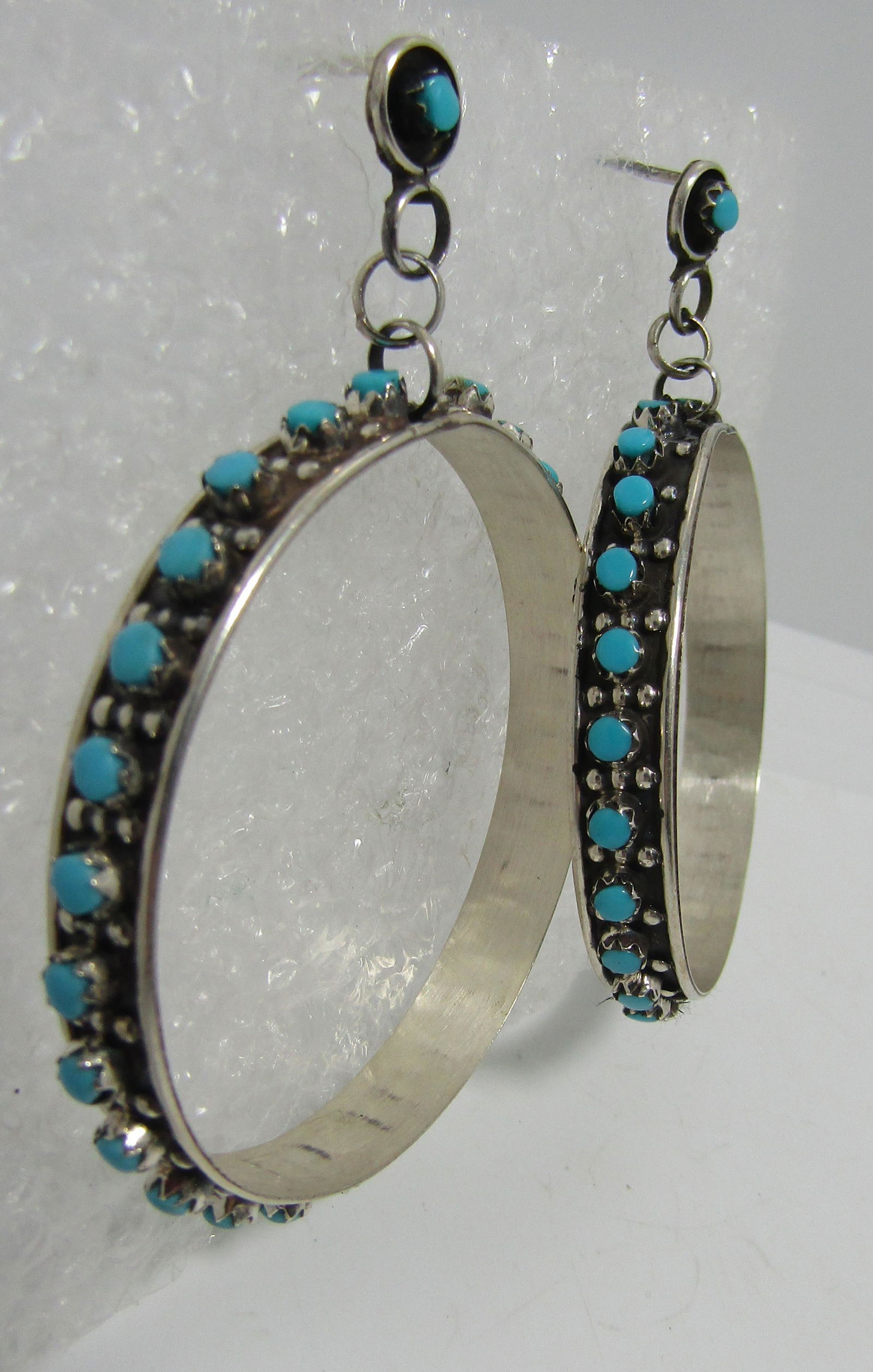 HUGE HOOP TURQUOISE EARRINGS STERLING SILVER (1 of 4)