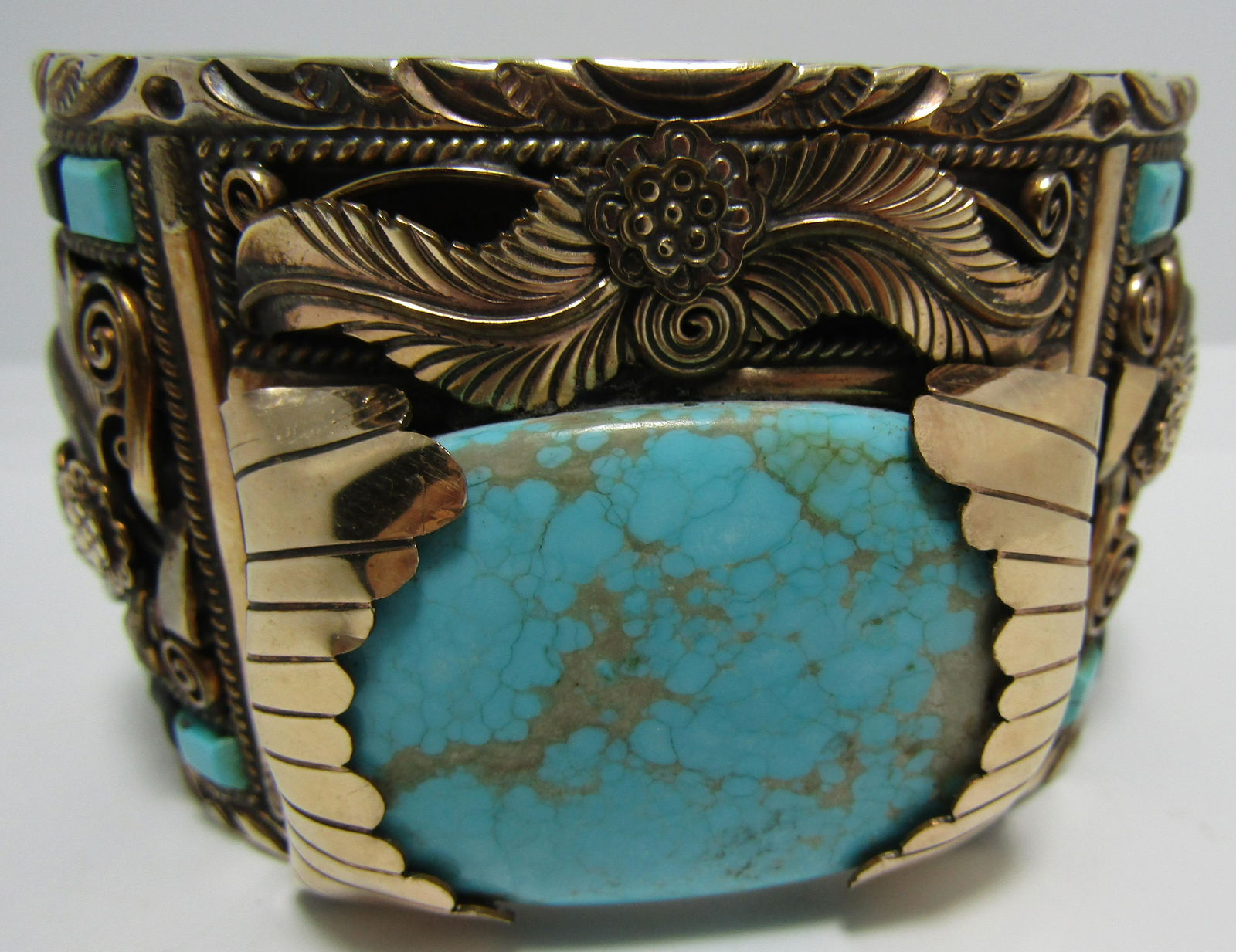 126 GR S RAY TURQUOISE CUFF BRACELET GOLD STERLING (1 of 6)