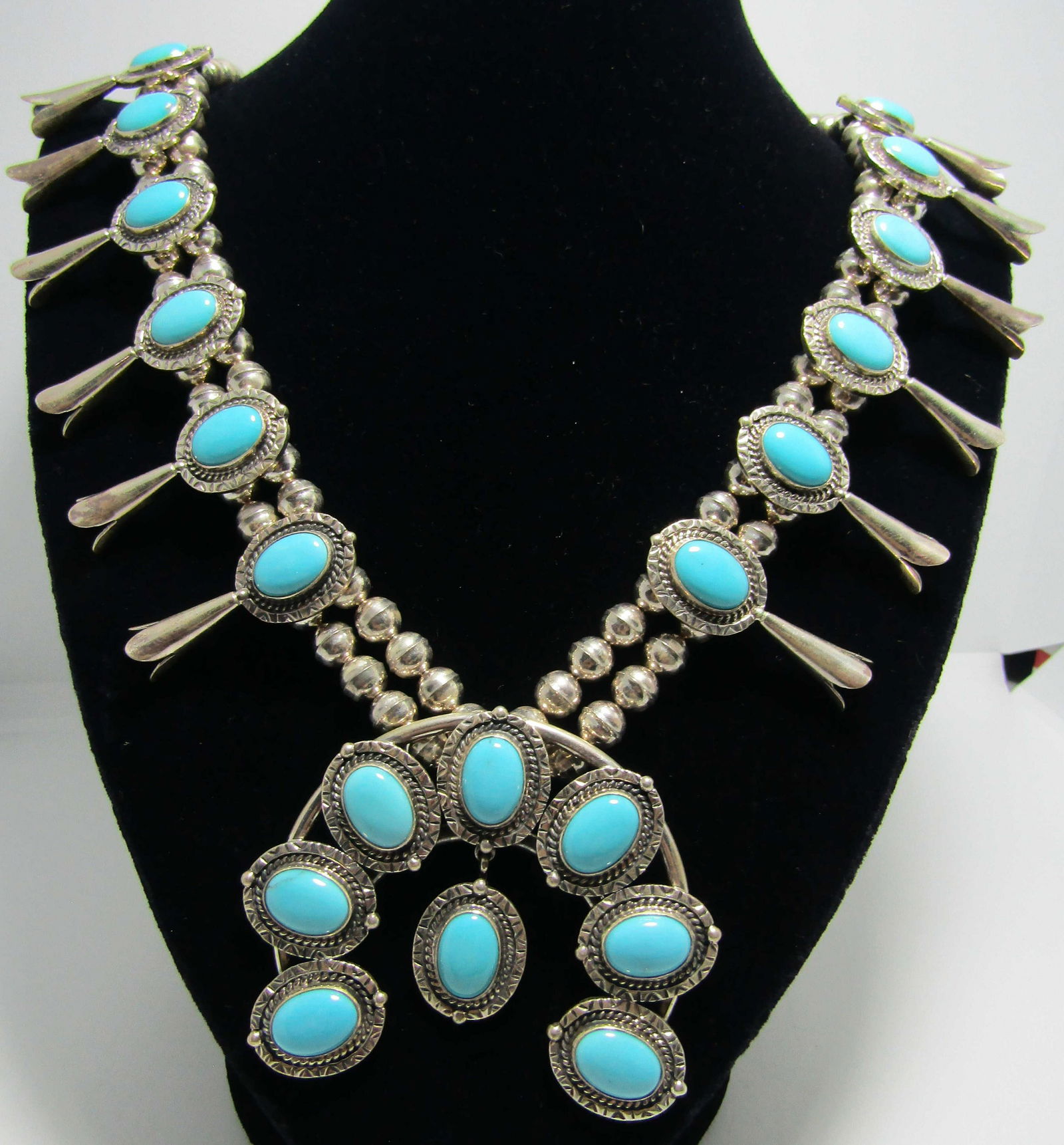 SECATERO SQUASH BLOSSOM TURQUOISE STERLING SILVER (1 of 5)