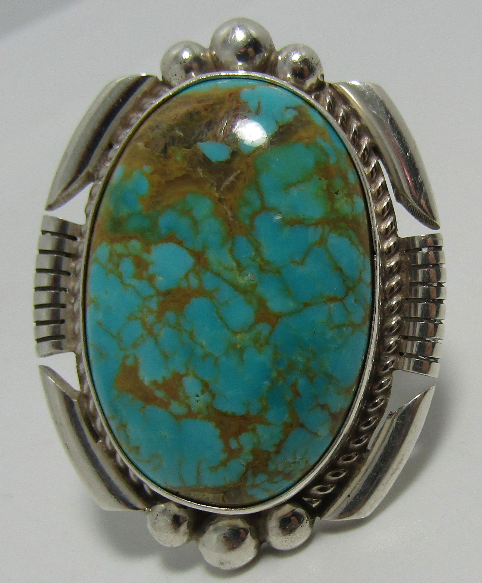 "ES" MARK HUGE TURQUOISE RING STERLING SILVER (1 of 3)