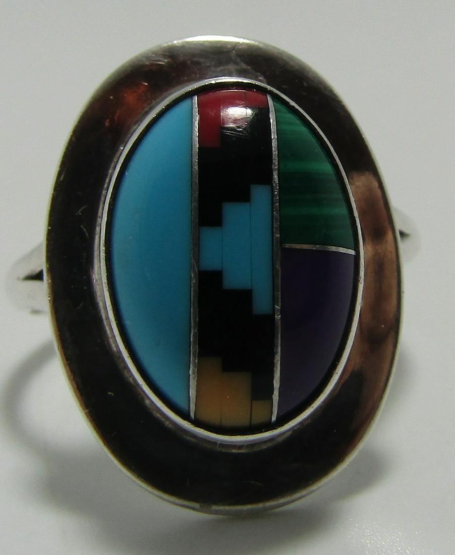 "L" TURQUOISE RING INLAY MULTISTONE SIZE 7 (1 of 3)