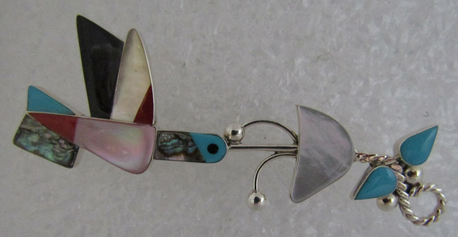 AHIYITE HUMMINGBIRD PIN STERLING SILVER INLAY ZUNI (1 of 5)