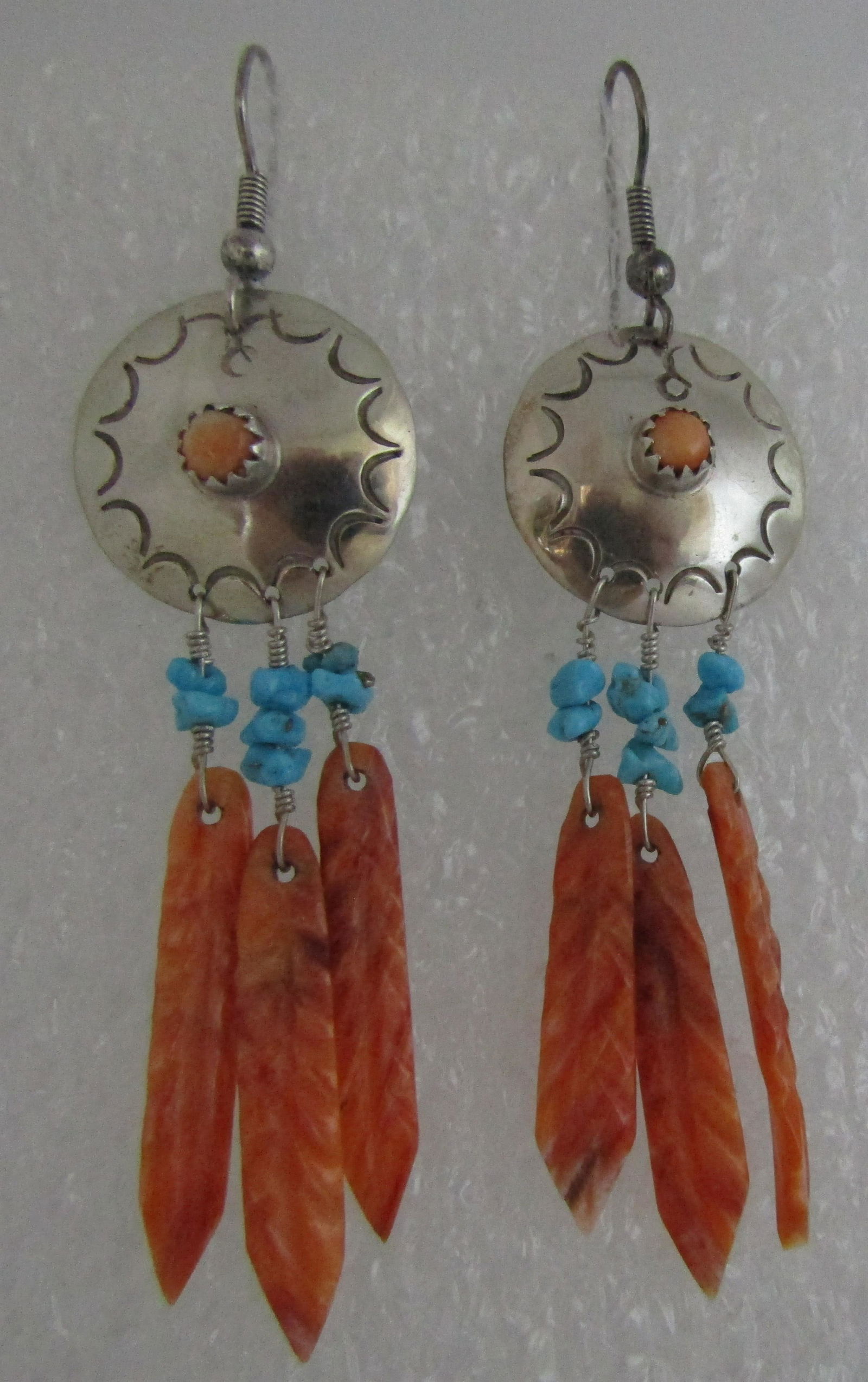 CONCHO TURQUOISE EARRINGS STERLING SILVER FEATHER (1 of 2)