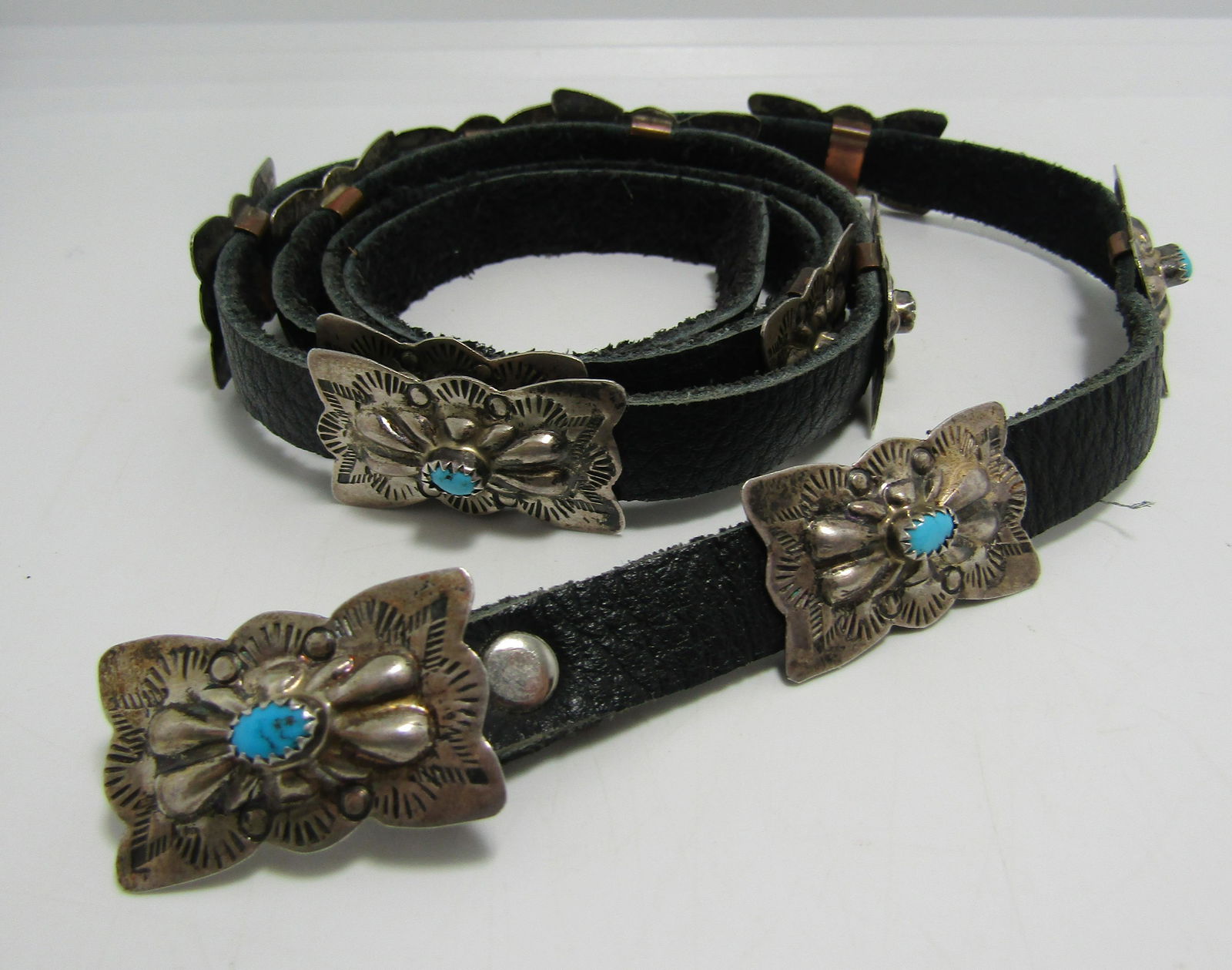 OLD PAWN SIGNED VW STERLING TURQUOISE CONCHO BELT (1 of 5)