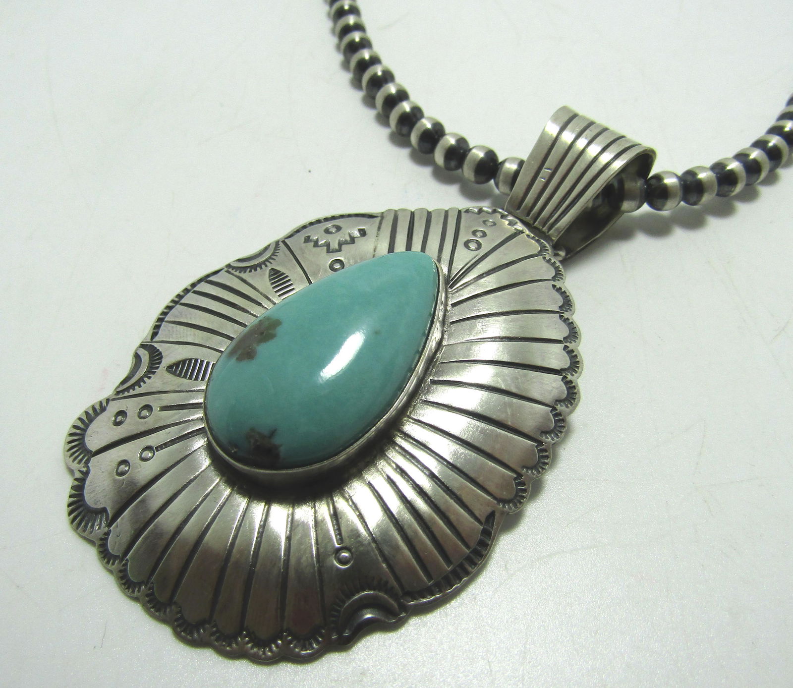 3" STERLING NAVAJO PEARL BEAD TURQUOISE NECKLACE (1 of 4)