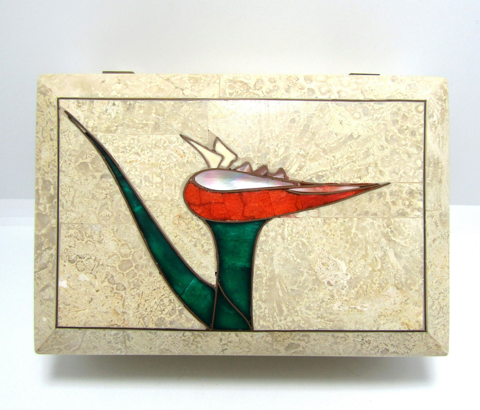 FOSSILIZED STONE MOP BIRD OF PARADISE JEWELRY BOX (1 of 6)