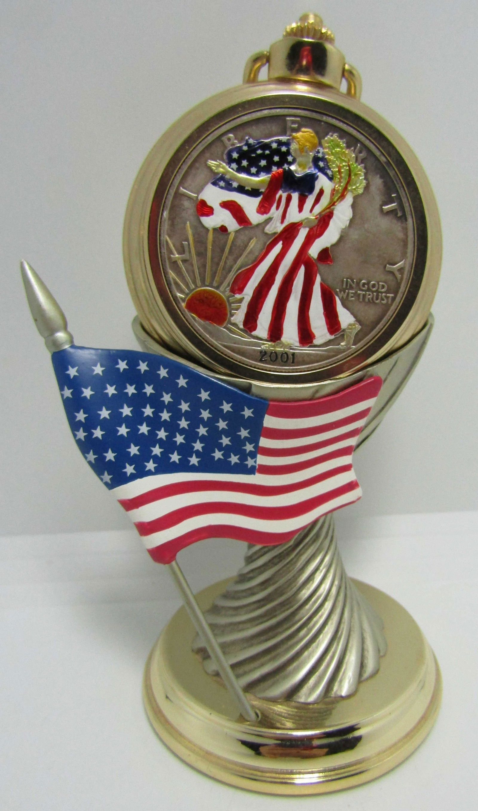 2001 1 0Z SILVER EAGLE WALKING LIBERTY POCKET WATC (1 of 4)