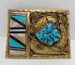 SIGNED MONTE INLAID STERLING GOLD BELT BUCKLE