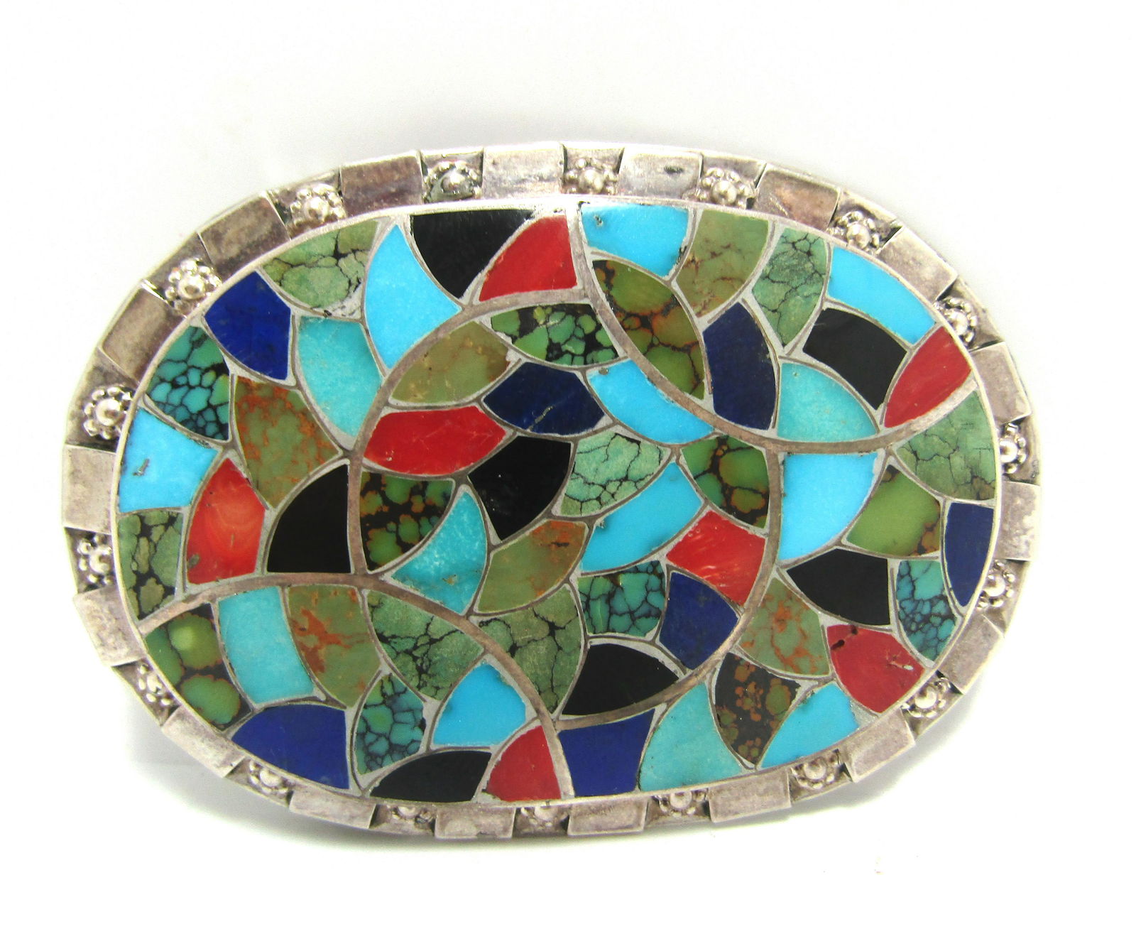 RARE SIGNED HALOO TURQUOISE STERLING BELT BUCKLE (1 of 4)