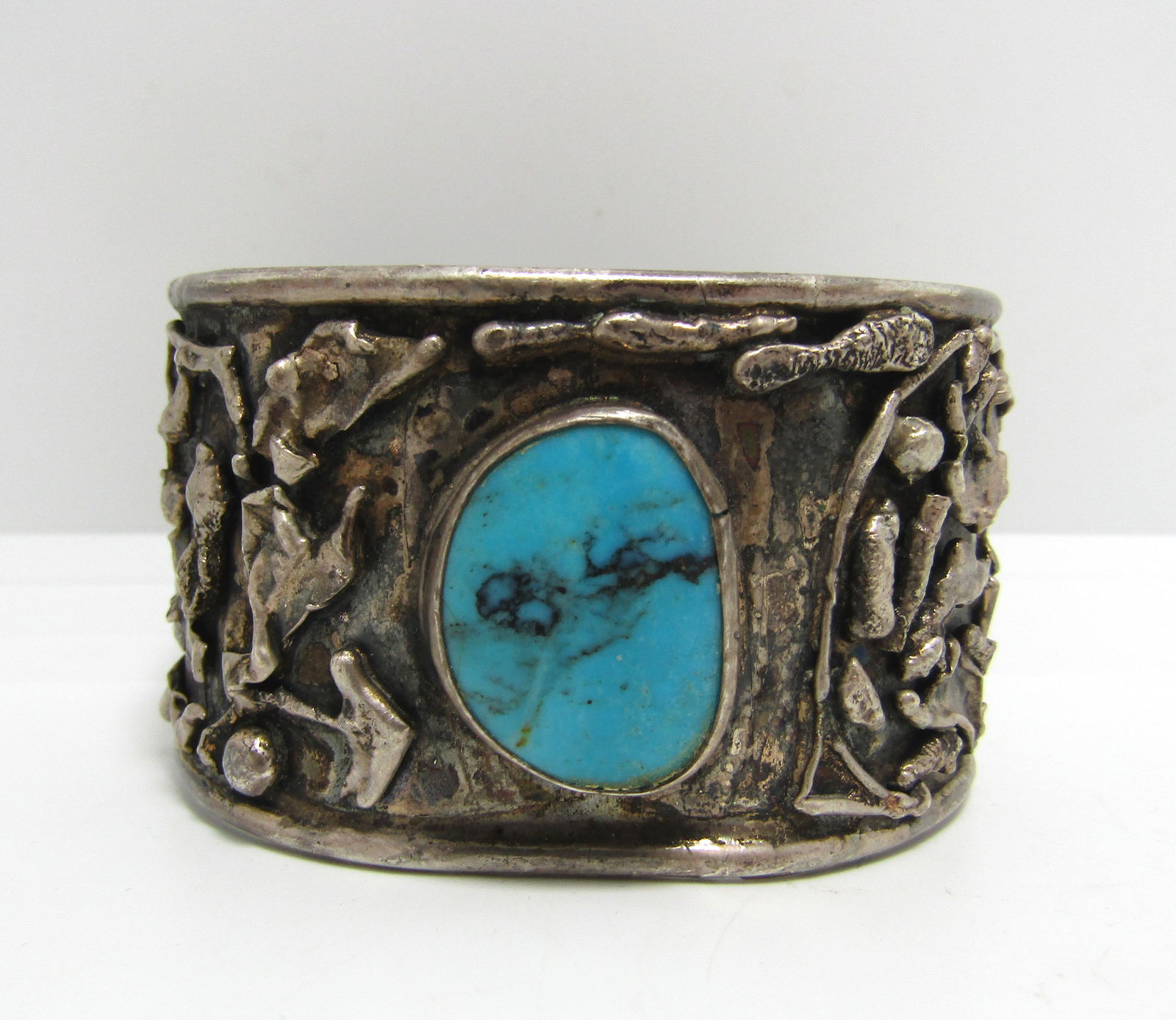 OLD PAWN TURQUOISE STERLING WIDE CUFF BRACELET (1 of 6)