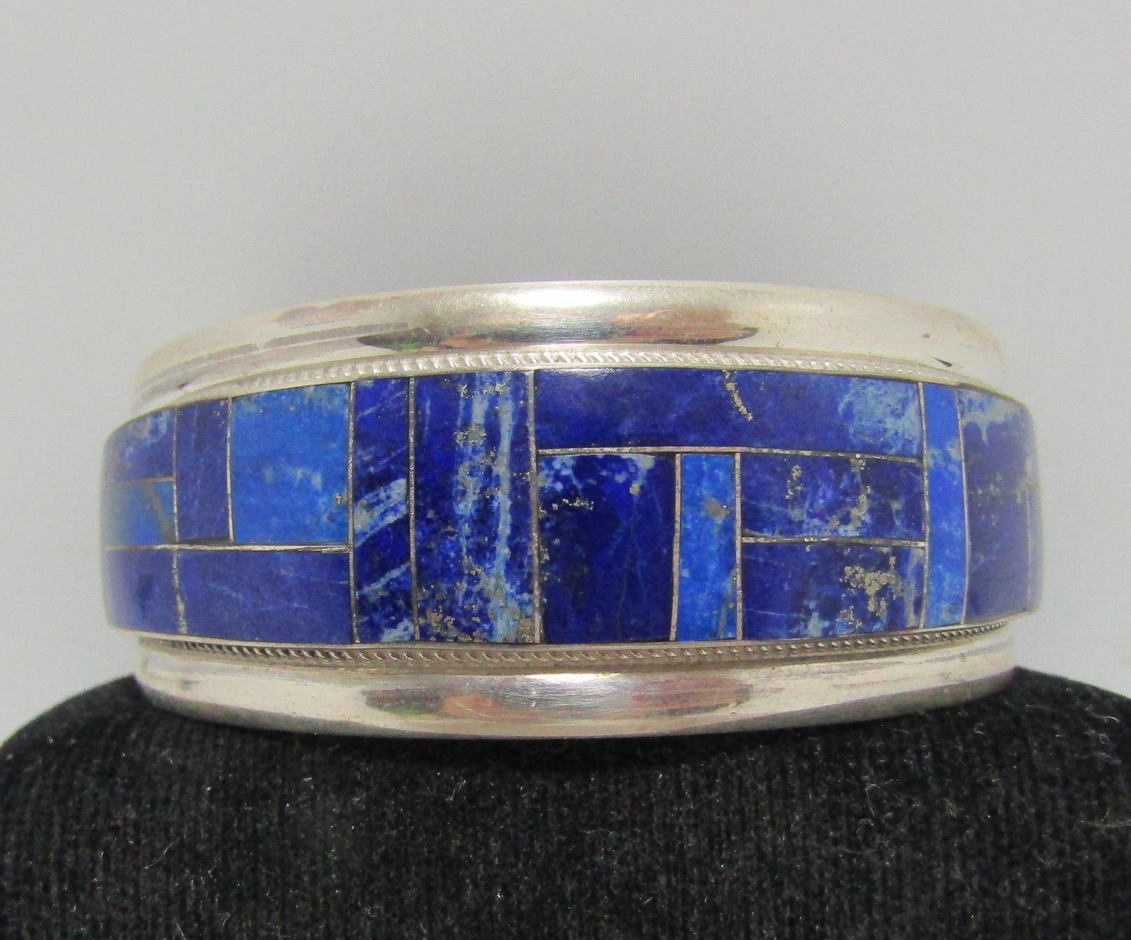 SIGNED RGB LAPIS INLAID ZUNI STERLING CUFF BRACELE (1 of 5)
