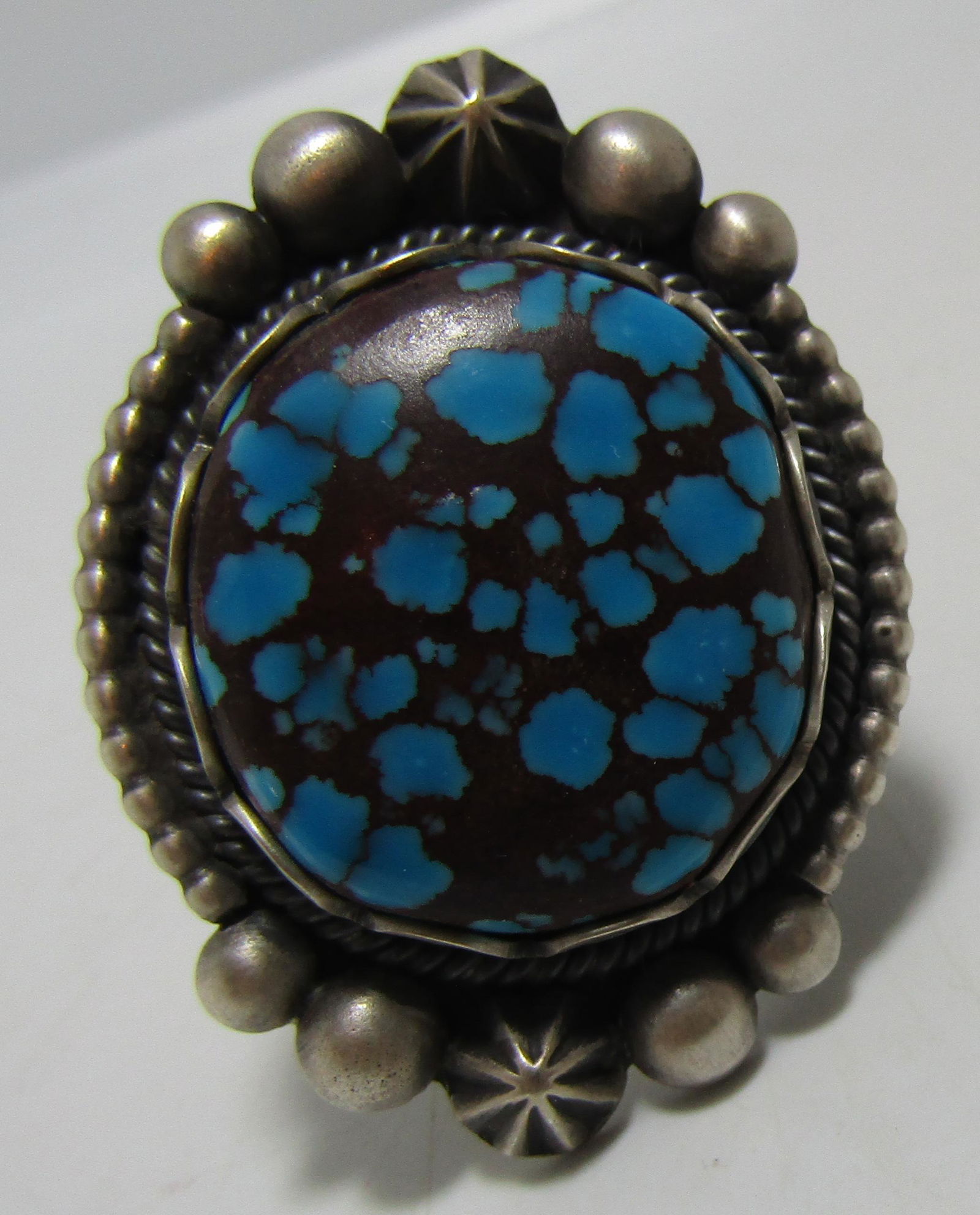 ELGIN TOM TURQUOISE RING STERLING SILVER SPIDERWEB (1 of 7)