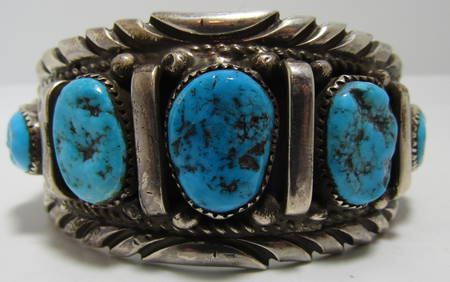 Phenomenal San Felipe Blue Diamond Turquoise Sterling Silver Bracelet Phenomenal San Felipe Blue Diamond Turquoise Sterling Silver Bracelet