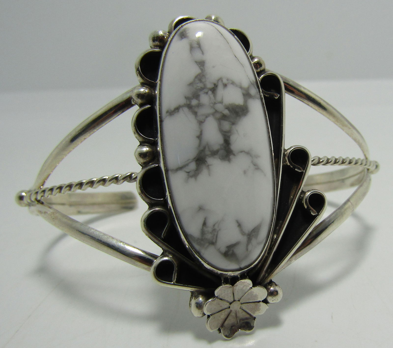 "RM" WHITE BUFFALO CUFF BRACELET STERLING SILVER (1 of 4)