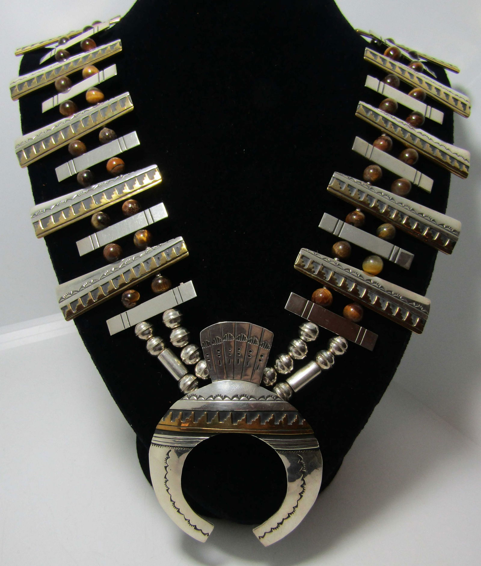 SINGER SQUASH BLOSSOM GOLD STERLING SILVER NECKLAC (1 of 4)