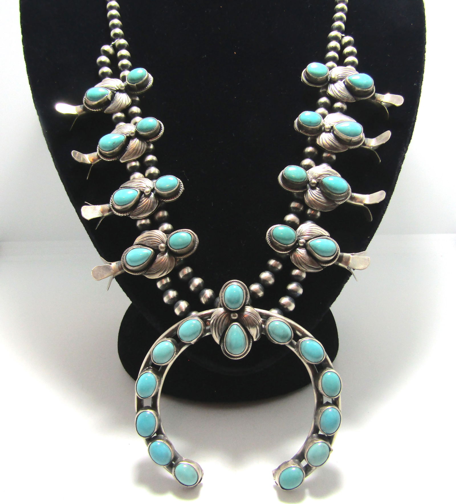 SIGNED B TURQUOISE STERLING SQUASH BLOSSOM (1 of 7)