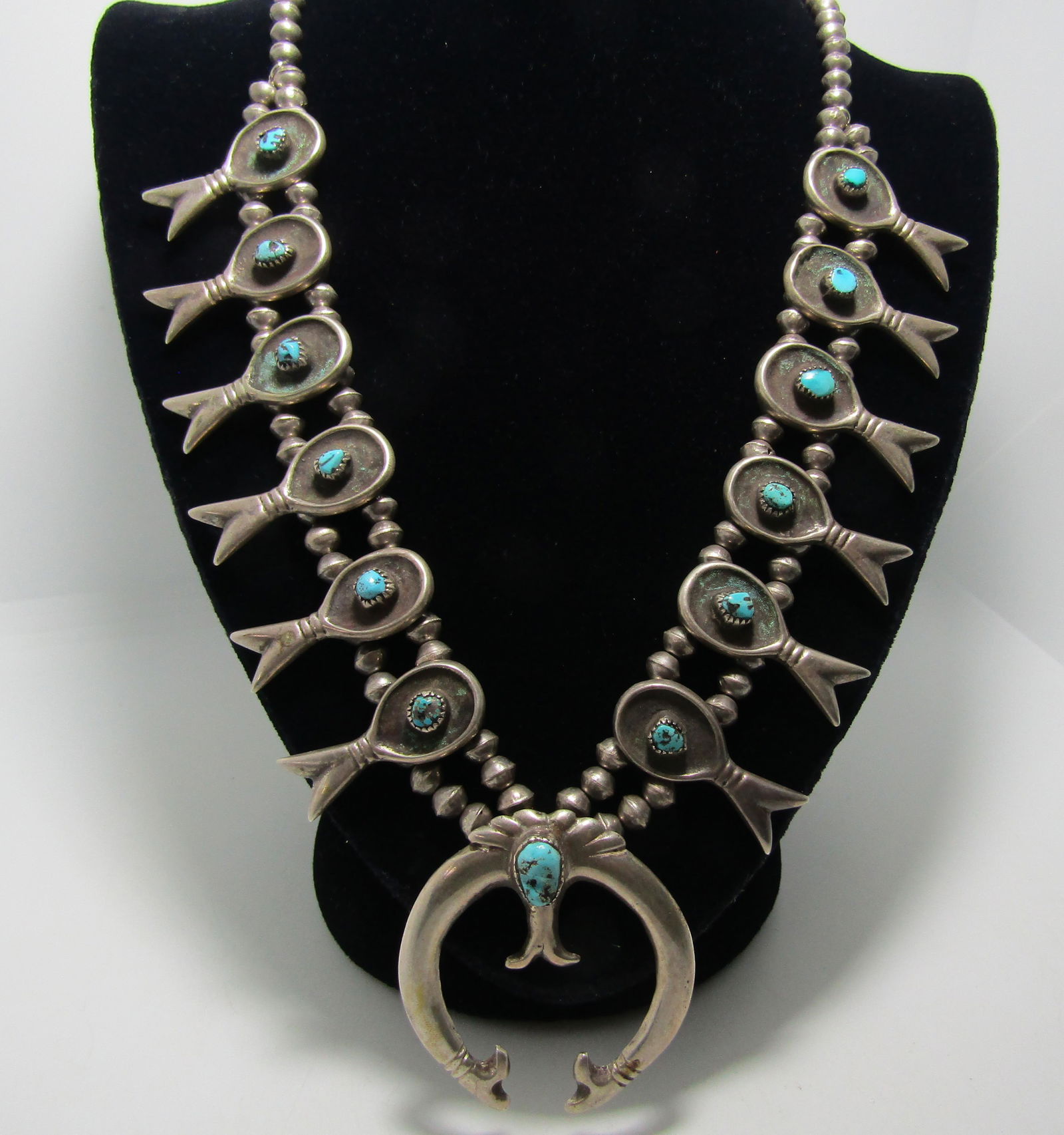 OLD PAWN 1970'S STERLING SQUASH BLOSSOM NECKLACE (1 of 7)