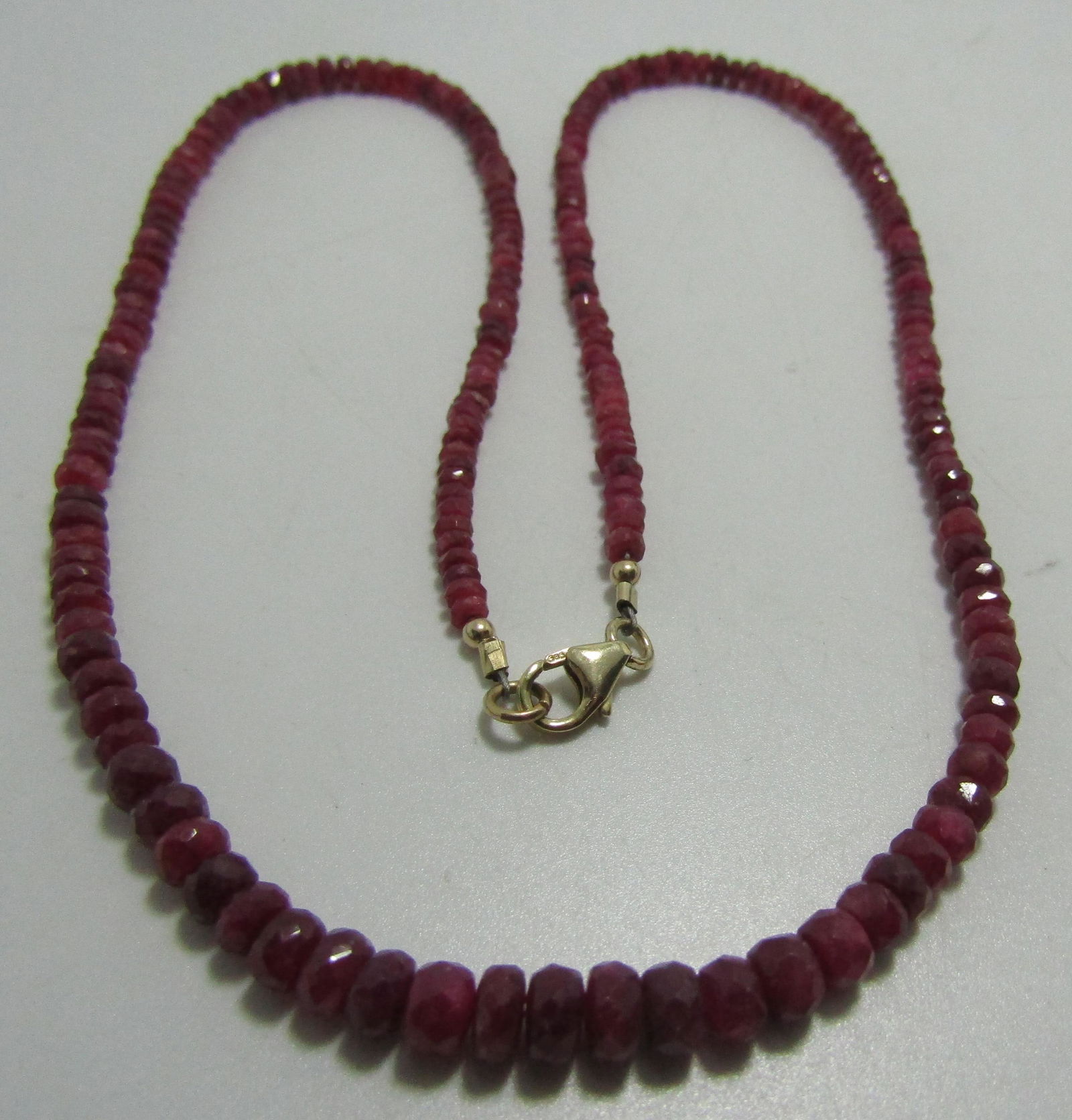 50CT GENUINE RUBY BEAD NECKLACE 14K GOLD FACETED (1 of 3)