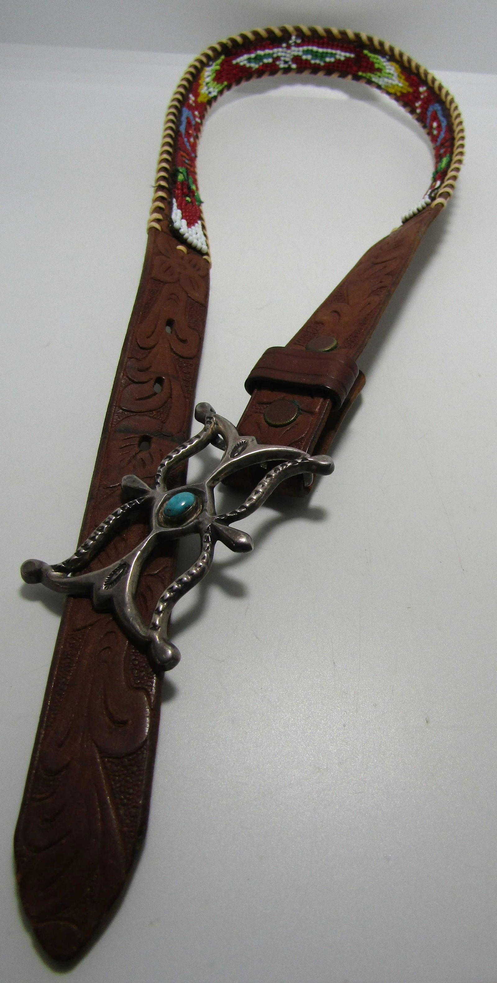 TURQUOISE BELT BUCKLE STERLING SILVER TUFA BEADED (1 of 6)