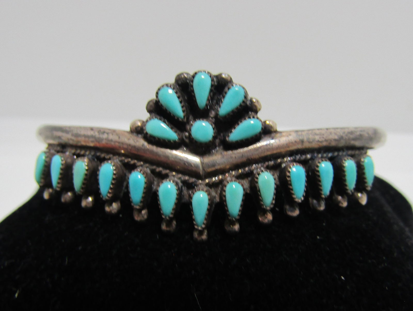 SIGNED OLD PAWN TURQUOISE STERLING ZUNI CUFF (1 of 4)