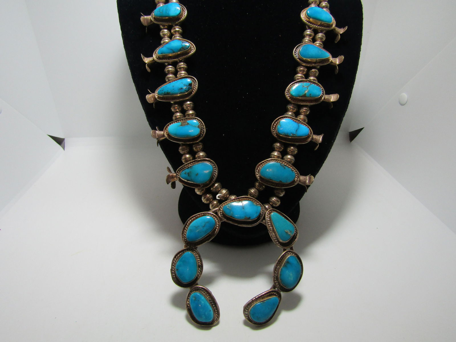 UNIQUE TURQUOISE STERLING SQUASH BLOSSOM NECKLACE (1 of 7)