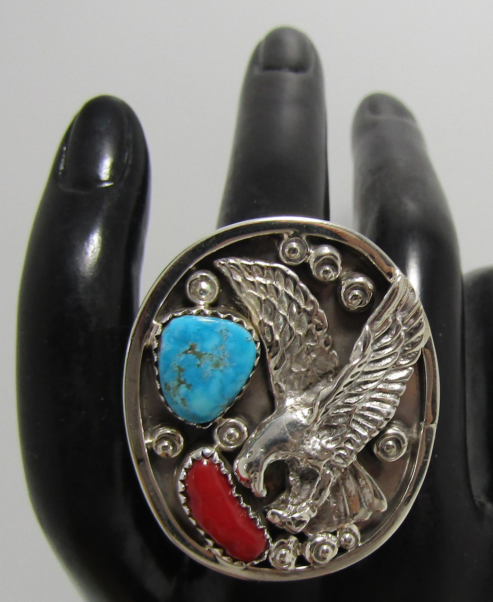 SIZE 16.5 RB" EAGLE TURQUOISE RING STERLING SILVER (1 of 5)