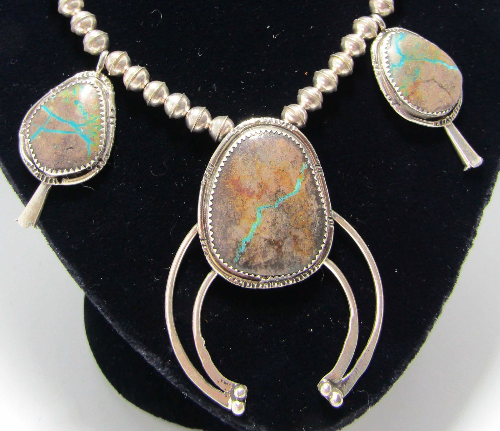 BOULDER TURQUOISE NECKLACE SQUASH BLOSSOM STERLING (1 of 4)