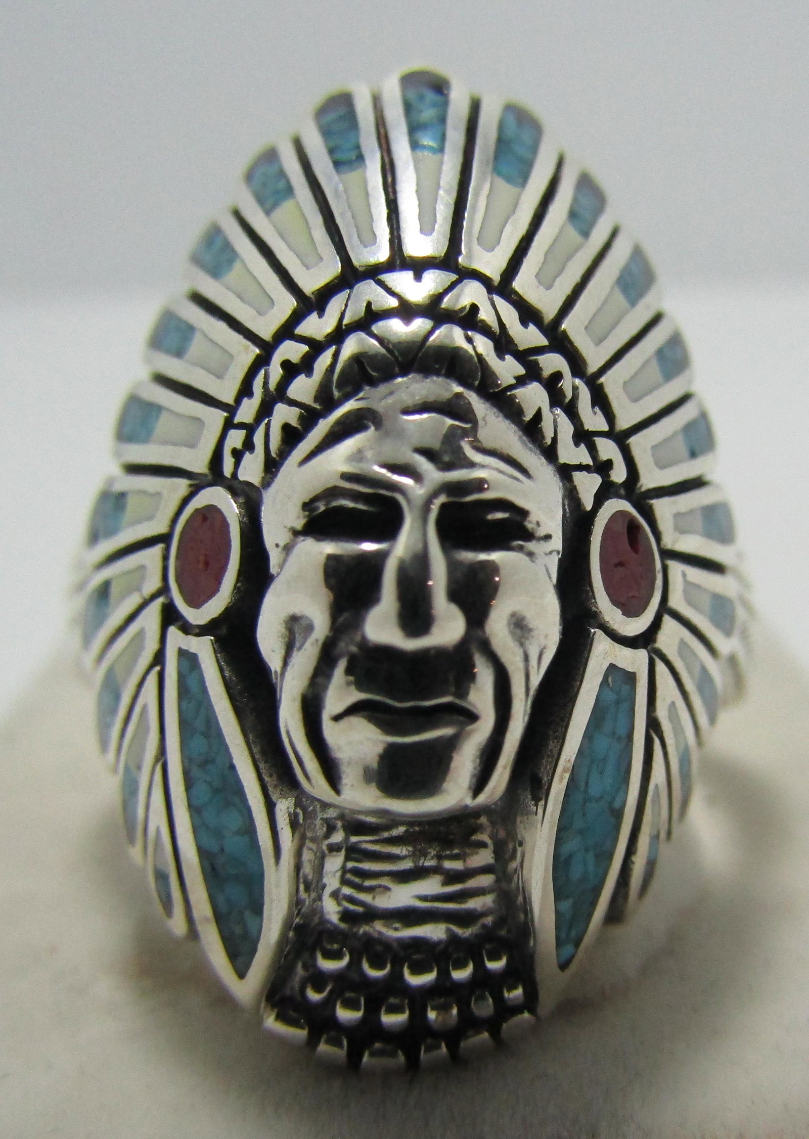 INDIAN CHIEF RING STERLING SILVER SIZE 14 1/2 (1 of 4)