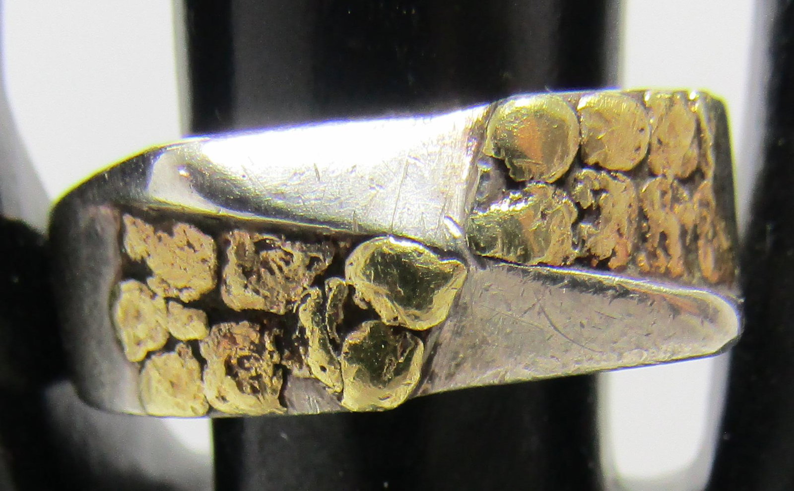 SOLID GOLD NUGGET STERLING SILVER RING (1 of 5)