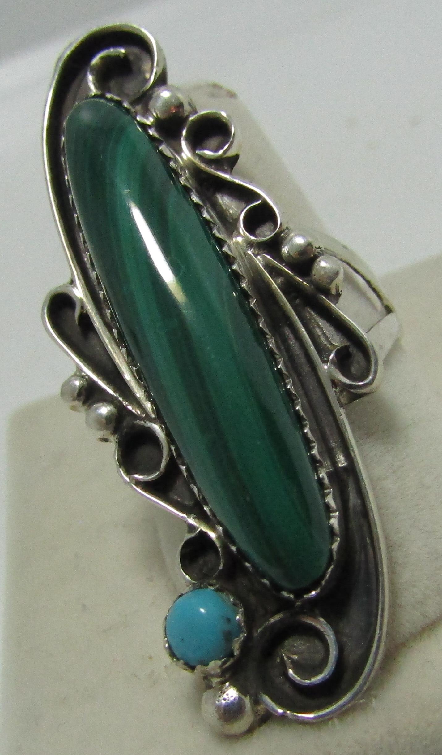 YAZZIE RING TURQUOISE MALACHITE STERLING SILVER (1 of 3)