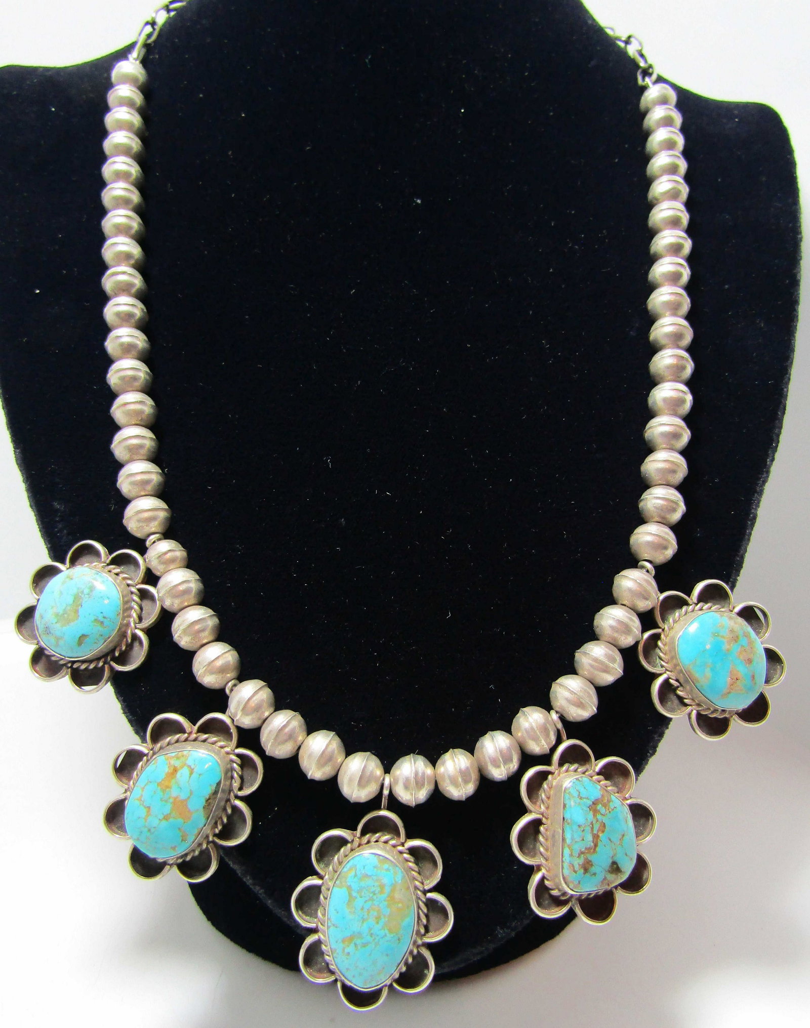 SQUASH BLOSSOM #8 TURQUOISE NECKLACE STERLING (1 of 3)