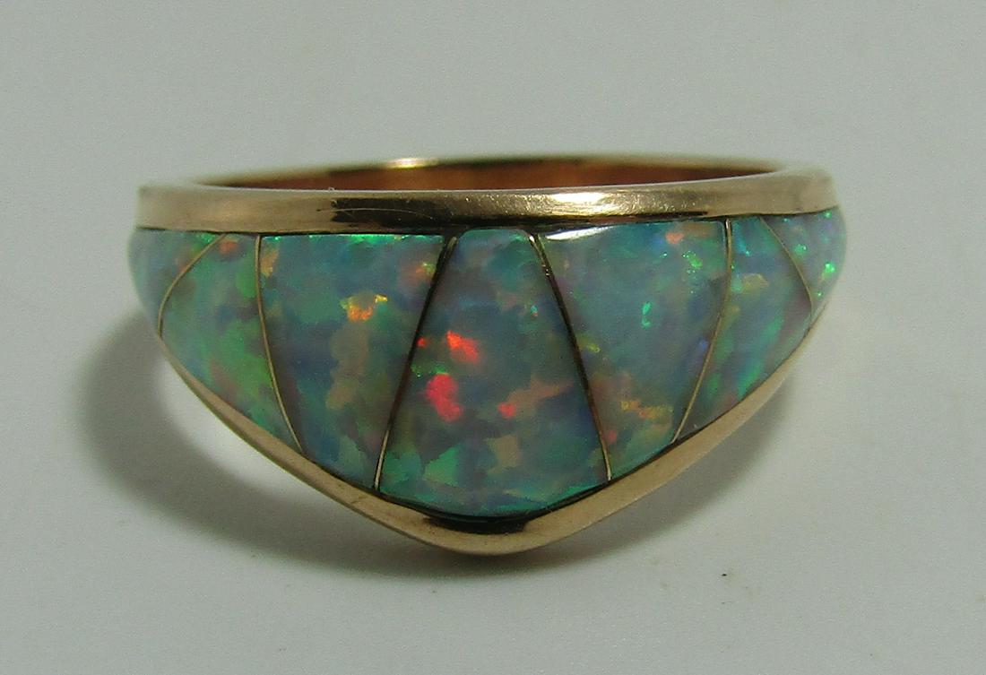 INLAY FIRE OPAL RING 14K GOLD SIZE 6 (1 of 3)