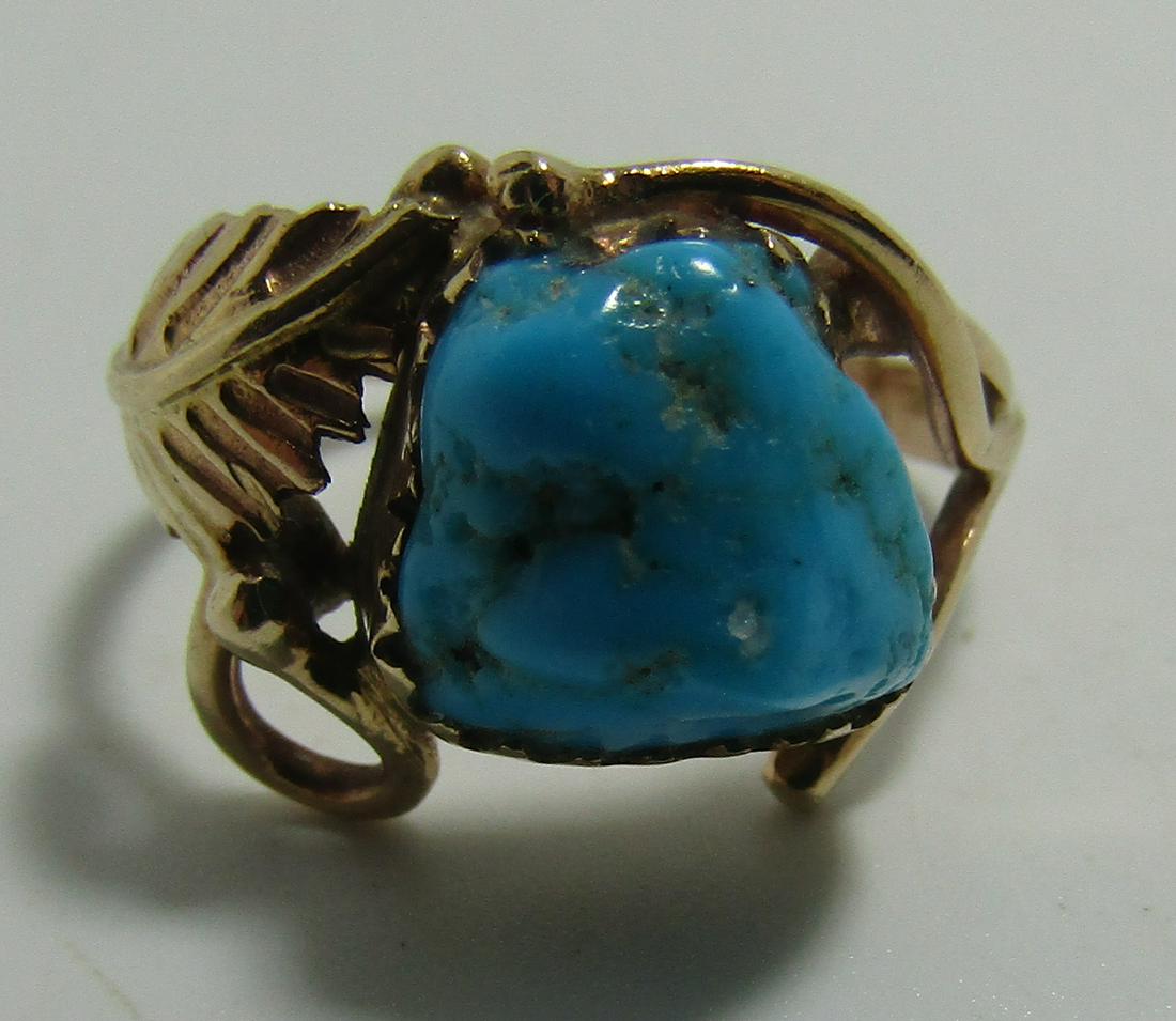 "GH" TURQUOISE RING 14K GOLD SIZ 5 NATIVE AMERICAN (1 of 5)