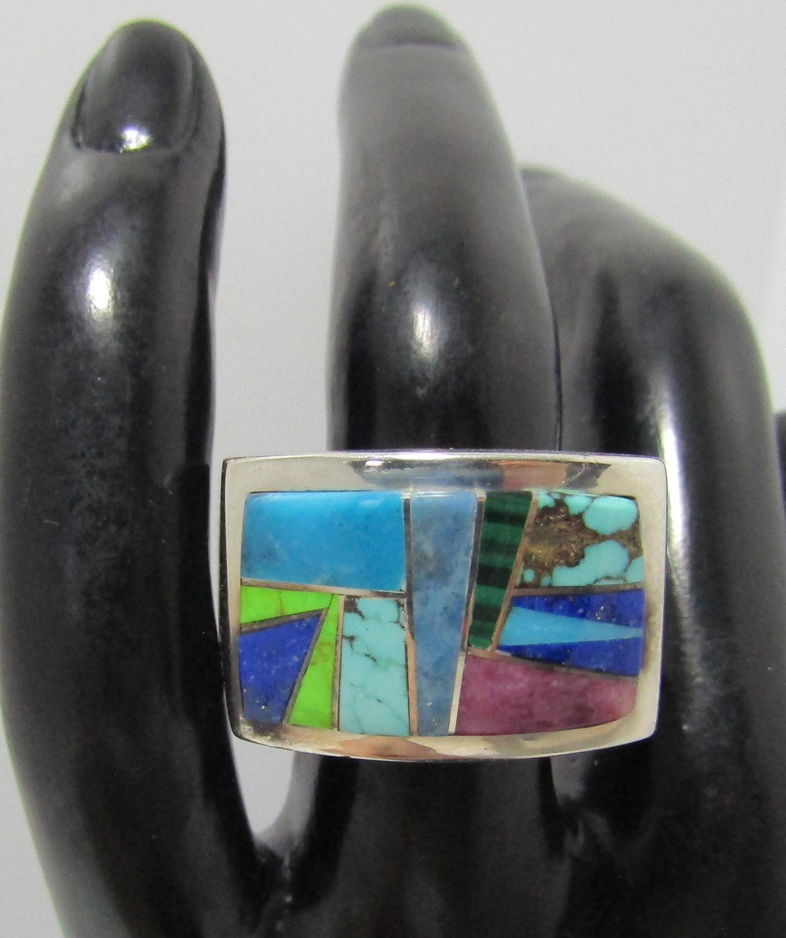 E DAVID INLAY TURQUOISE RING STERLING SILVER (1 of 5)