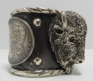 Phenomenal San Felipe Silver Dollar Sterling Silver Signed Bracelet Phenomenal San Felipe Silver Dollar Sterling Silver Signed Bracelet