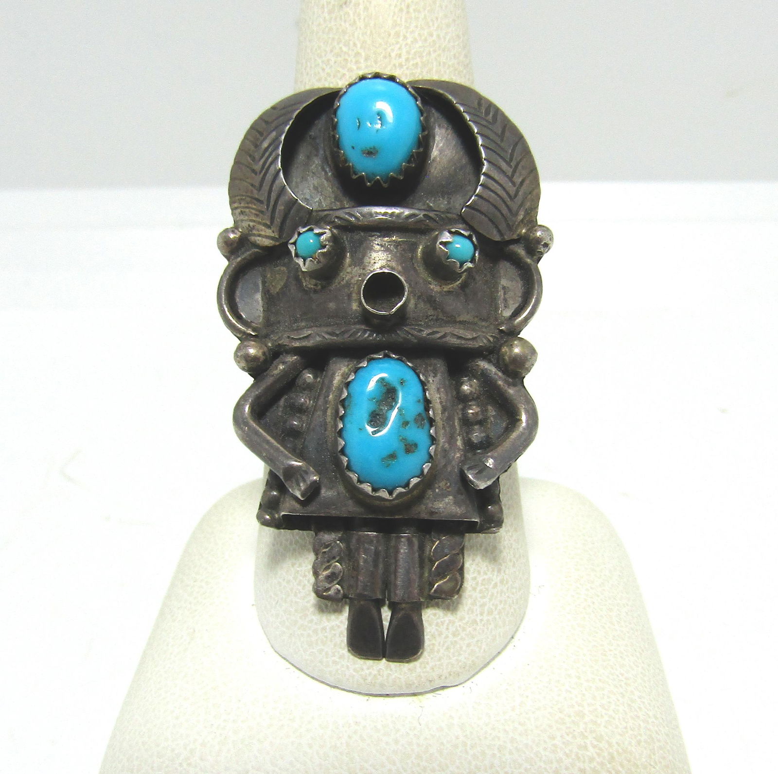 OLD PAWN VINTAGE STERLING TURQUOISE KACHINA RING (1 of 4)