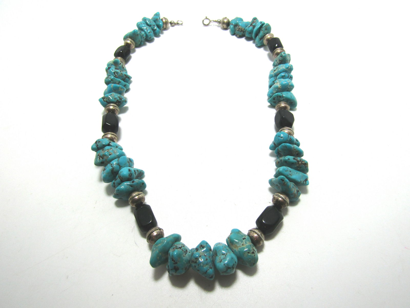 TURQUOISE ONYX & STERLING BEADED NECKLACE (1 of 3)