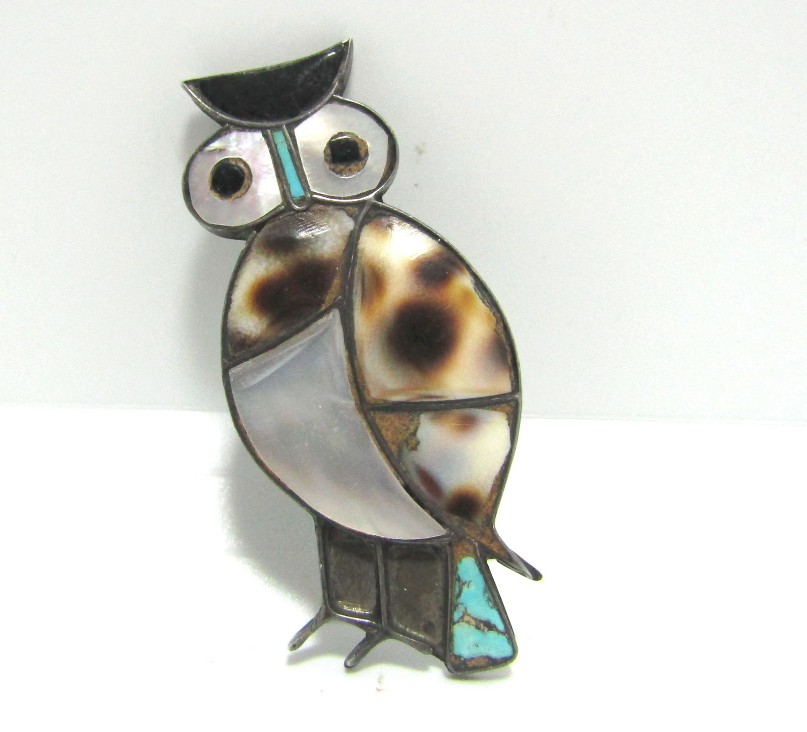 OLD PAWN NATIVE AMERICAN OWL TURQUOISE STERLING (1 of 3)