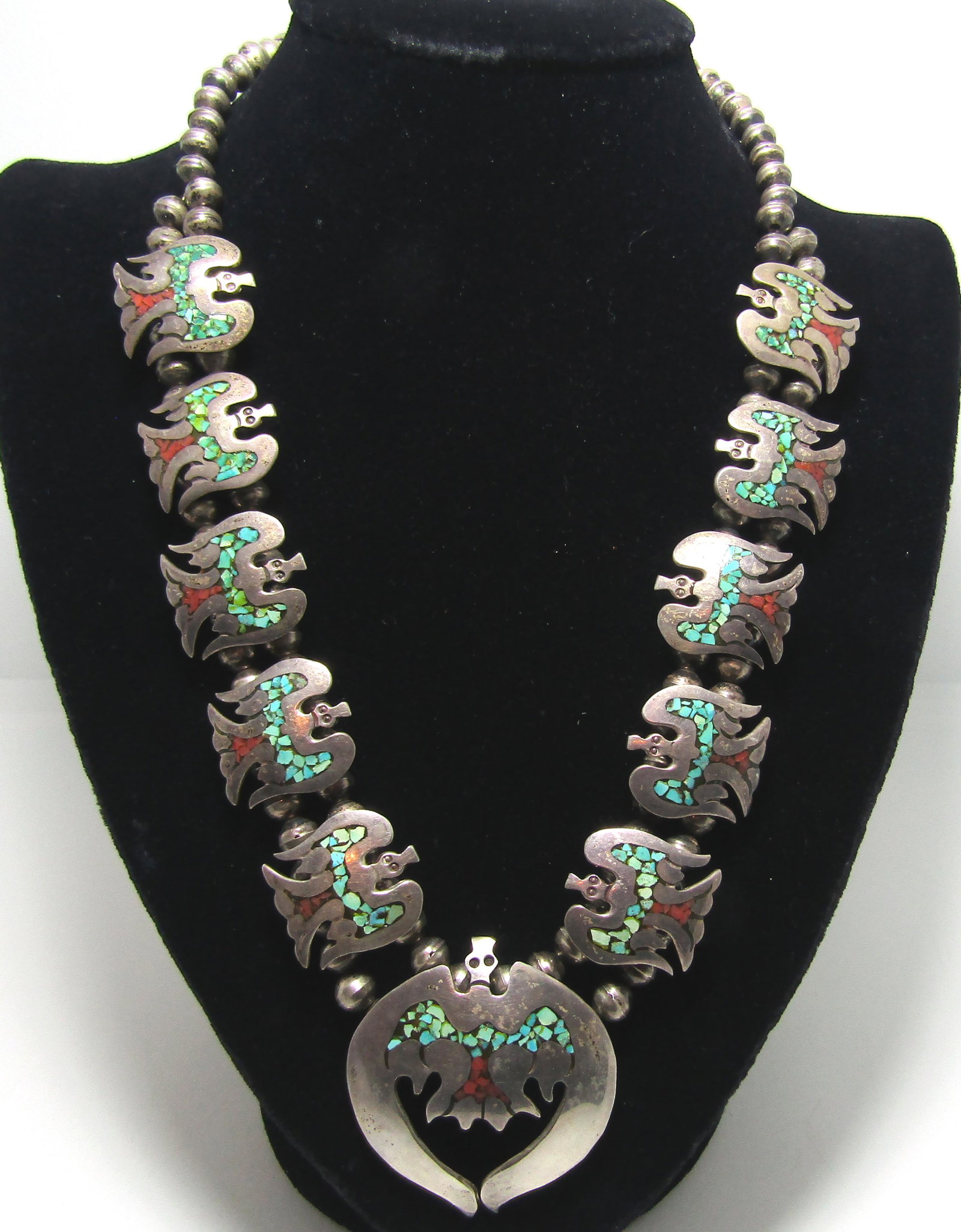 RED CORAL TURQUOISE STERLING SQUASH BLOSSOM (1 of 4)