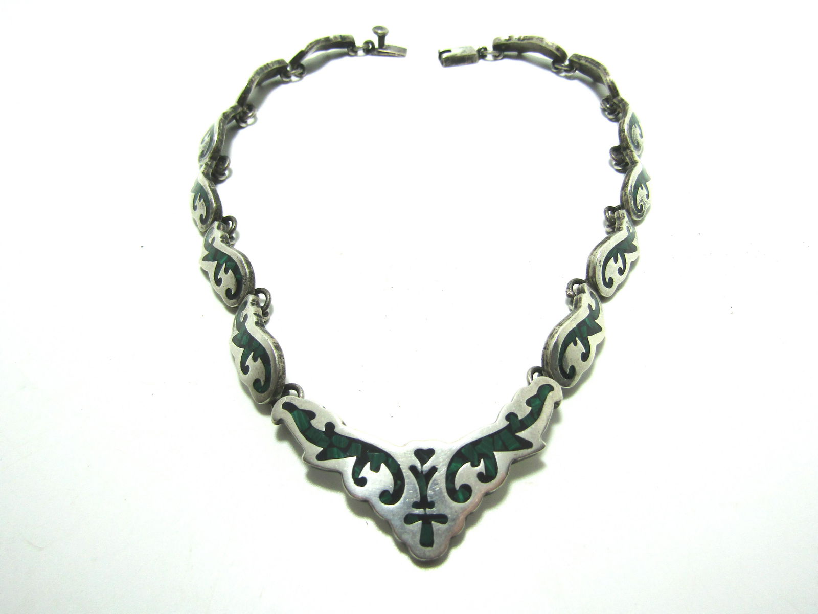 TL-23 TAXCO STERLING MALACHITE CHOKER NECKLACE (1 of 5)