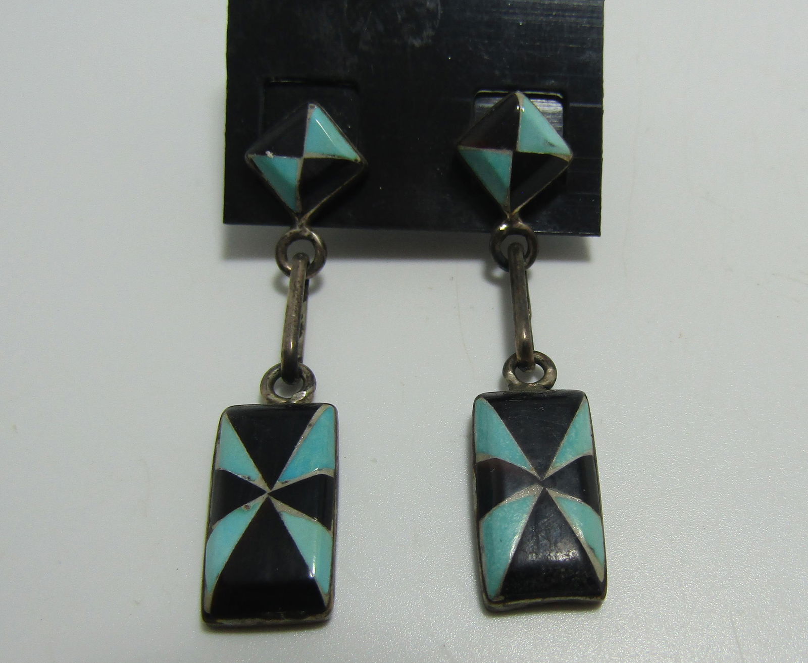 UNIQUE ONYX TURQUOISE STERLING GEOMETRIC EARRINGS (1 of 3)