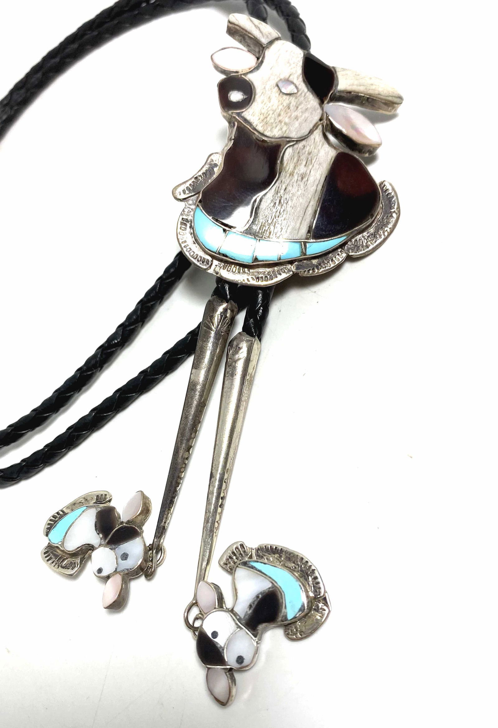 SIGNED QUALO INLAID TURQUOISE STERLING BOLO TIE (1 of 6)