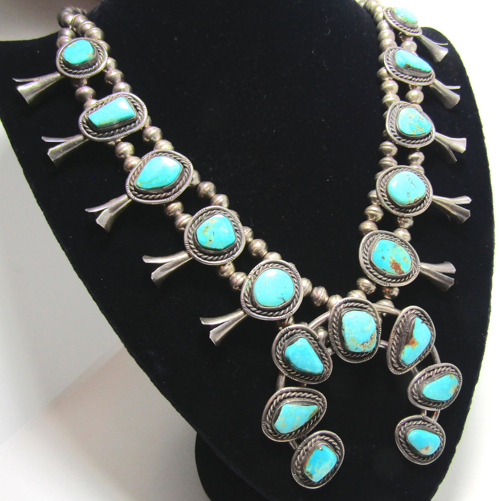 SIGNED OLD PAWN TURQUOISE STERLING SQUASH BLOSSOM (1 of 6)