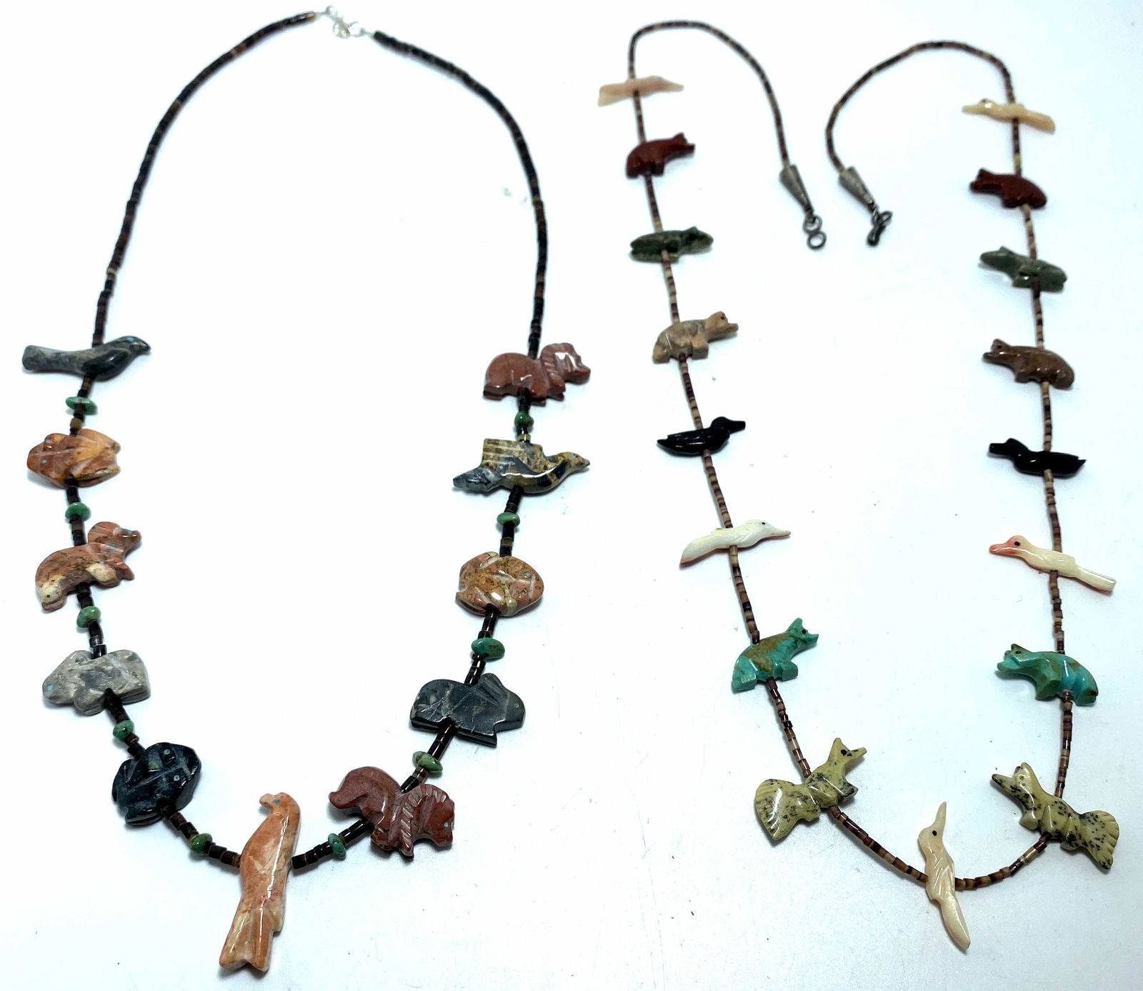 TWO CARVED STONE ANIMAL FETISH STERLING NECKLACES (1 of 4)