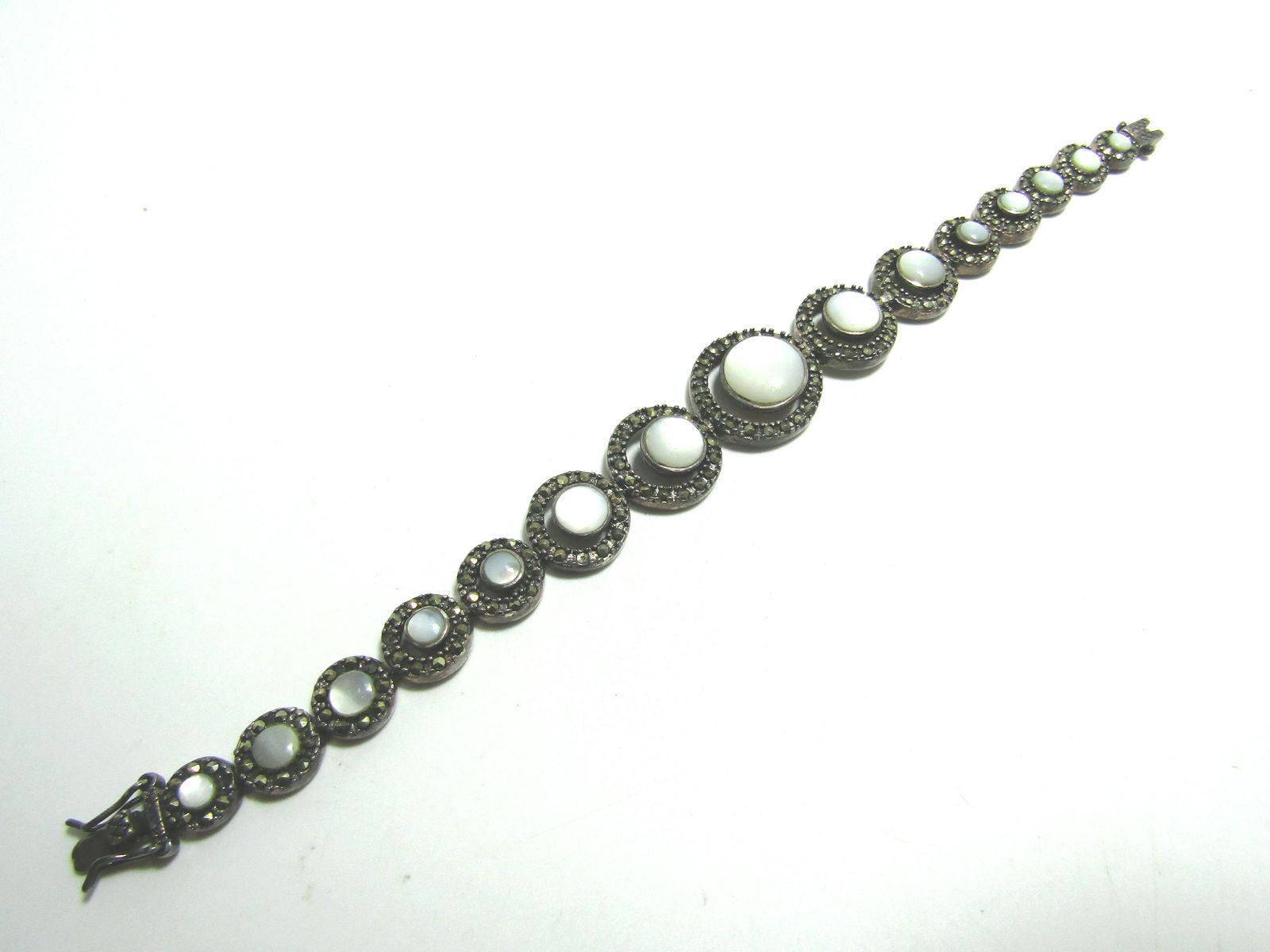 MOONSTONE MARCASITE STERLING LINK BRACELET (1 of 3)